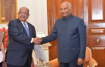 "Foreign Minister of Algeria, H.E. Abdelkader Messahel received by the Indian President H.E. Ram Nath Kovind on 31st January 2019 at Presidential Palace in New Delhi. 
